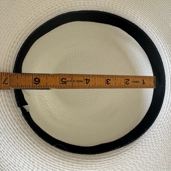 Vintage Black and White Woven Wide Brim Hat with Polka Dot Band - Picture 8 of 11